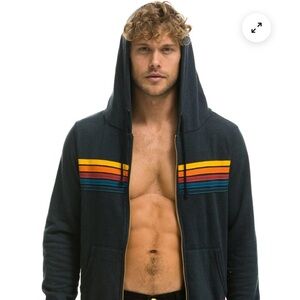 Aviator Nation Dark Blue Hoodie with Signature Rainbow Stripes. Men’s XL.